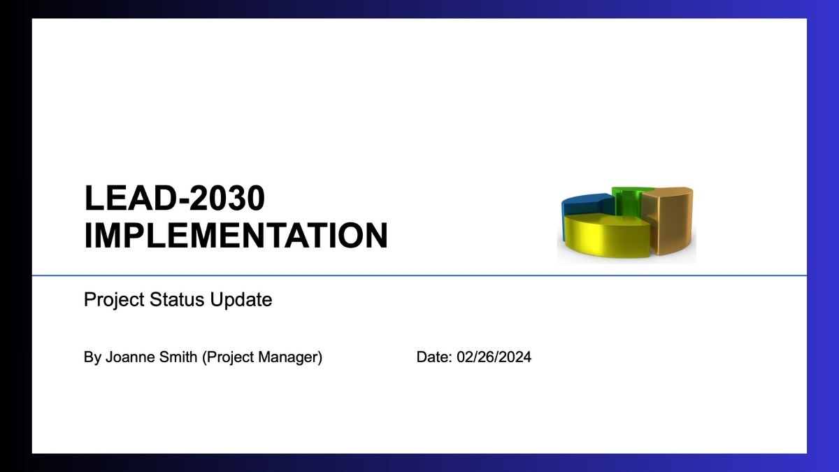 A project update template should show the project name, project manager name and the date of the update given on its cover page.