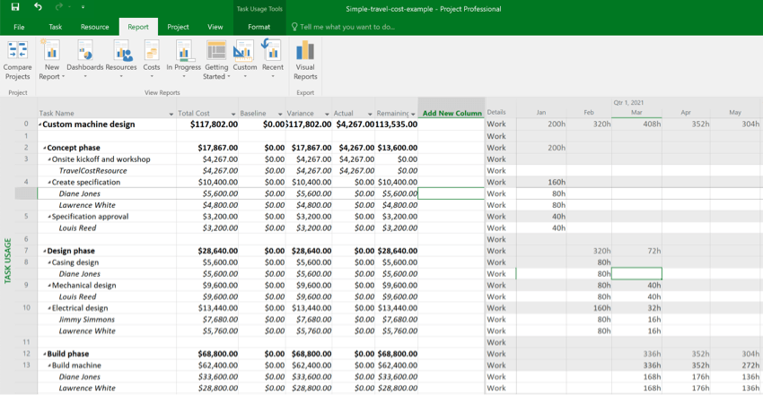 Create A Report That Shows Costs Per Month in Microsoft Project 