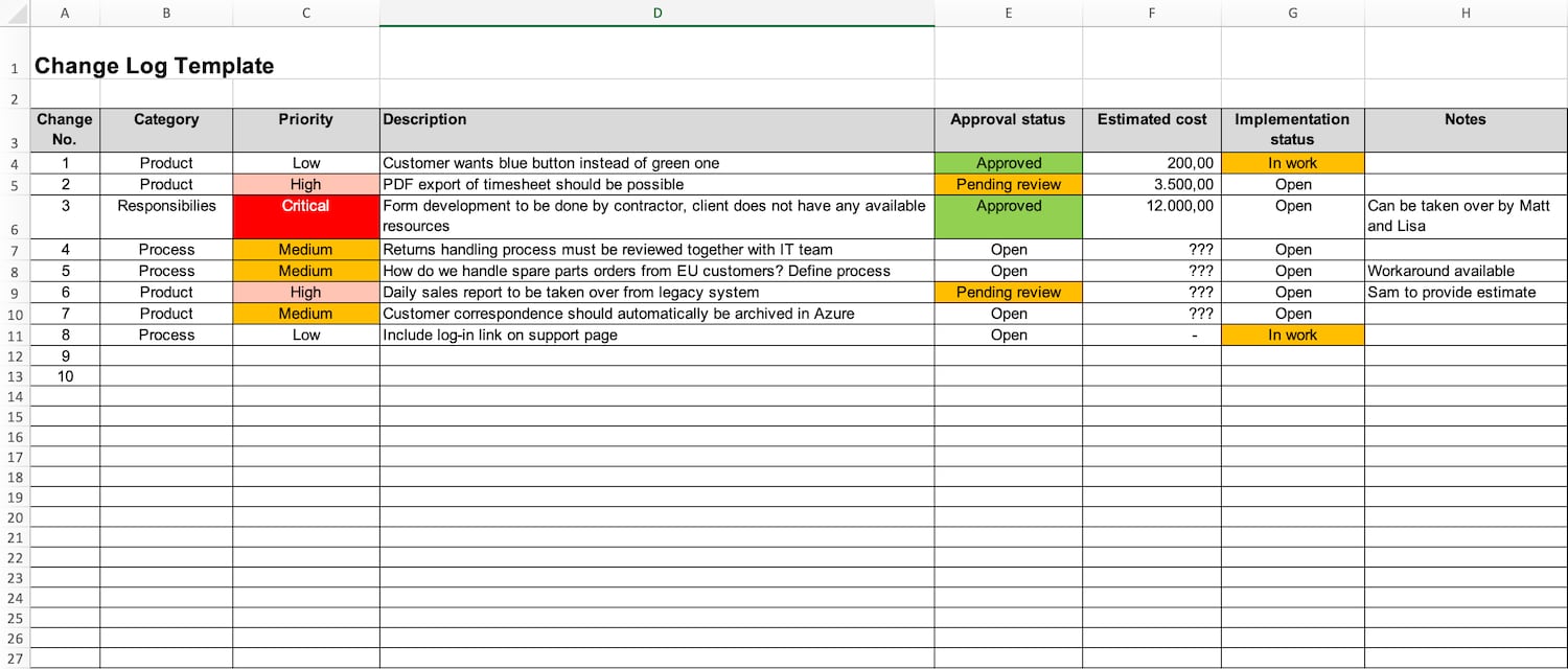 Heres My Change Log Template For Project Managers Tactical Project